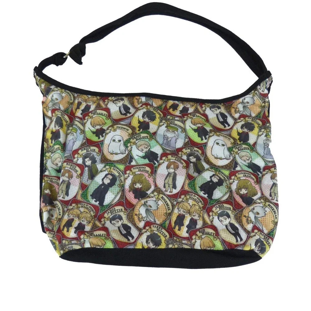 Harry Potter Chibi Card Hobo Bag Shoulder Tote Purse Black Multicolor 18x12